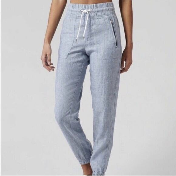 Athleta Cabo Linen Joggers Blue Drawstring High Rise - Picture 1 of 9